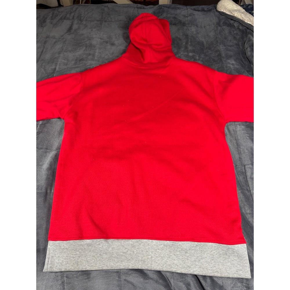 Avirex Mens Red Full Zip Hoodie Embroidered Logo Grey Trim Waffle Hood Lining - Picture 8 of 9